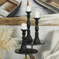 thumbnail image 2 of DecMode 3 Candle Black Wood Turned Style Pillar Candle Holder, Set of 3, 2 of 12