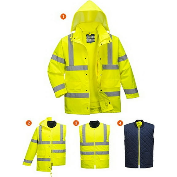 Portwest US468 Men's Waterproof Hi Vis 4-in-1 Safety Traffic Jacket Yellow, Small
