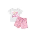 thumbnail image 2 of Musuos Little Girls Summer 2PCS Sets 18M-6Y Short Sleeve Letter Donut Embroidery T-shirt Belted Shorts Sets Birthday Clothes, 2 of 10