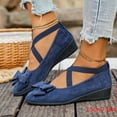 thumbnail image 6 of Women's Bowknot Suede Dress Ballet Flats Low Wedge Pointed Toe Slip On Loafers with Elastic Ankle Strap Casual Dress Shoes Red Size 6, 6 of 9