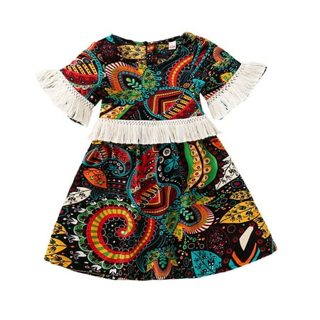 

hibro kids toddler baby girls spring summer print bohemia ruffle short sleeve princess dress toddler t christmas dress with pockets girls