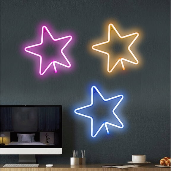 Christmas LED Neon Sign, USB or Battery Powered, Flexible LED Wall Sign, for Bedroom Wall, Window, Party and Holiday Home Decor, Star, Warm White