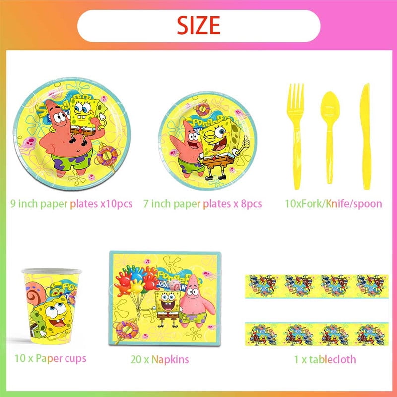 Spongebob Squarepants Party Tableware Set Plates Cup Kit Birthday Supplies Decorations Disposable Dinnerware