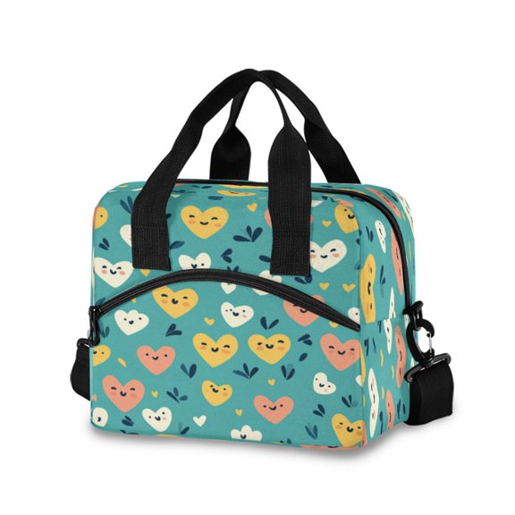 Lunch Bag Portable Crossbody Meal Bag Cooler Bag Insulated Lunch Bag Food Bag Handheld & Crossbody Design Colorful Smile Love Seamless