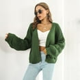 thumbnail image 2 of Defitshape Women's V Neck Top Soft Cardigan Fall Short Drop Shoulder Long Sleeve Open Front Warm Casual Sweater Army Green Small, 2 of 4
