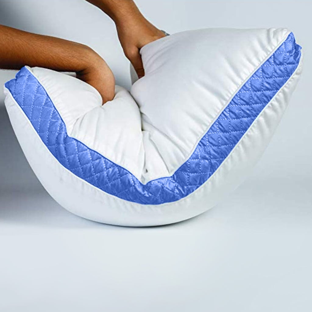 Gusseted Pillows for Bed - Blue Queen size Bed Pillows set of 2 for Side Sleepers and Back Sleepers
