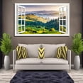 thumbnail image 2 of Window View of Green Hills Canvs Art Fake Open Window Wall Art Mountain Framed Painting For Livingroom Office Bedroom Ready to Hang, 2 of 6