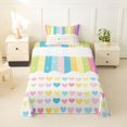 thumbnail image 2 of Manfei Cute Rainbow Stripe Twin Sheets, Sweet Love Heart Bedding, Cream Yellow, 3pcs, 1 Flat Sheet, 1 Fitted Sheet and 1 Pillowcase, 2 of 6