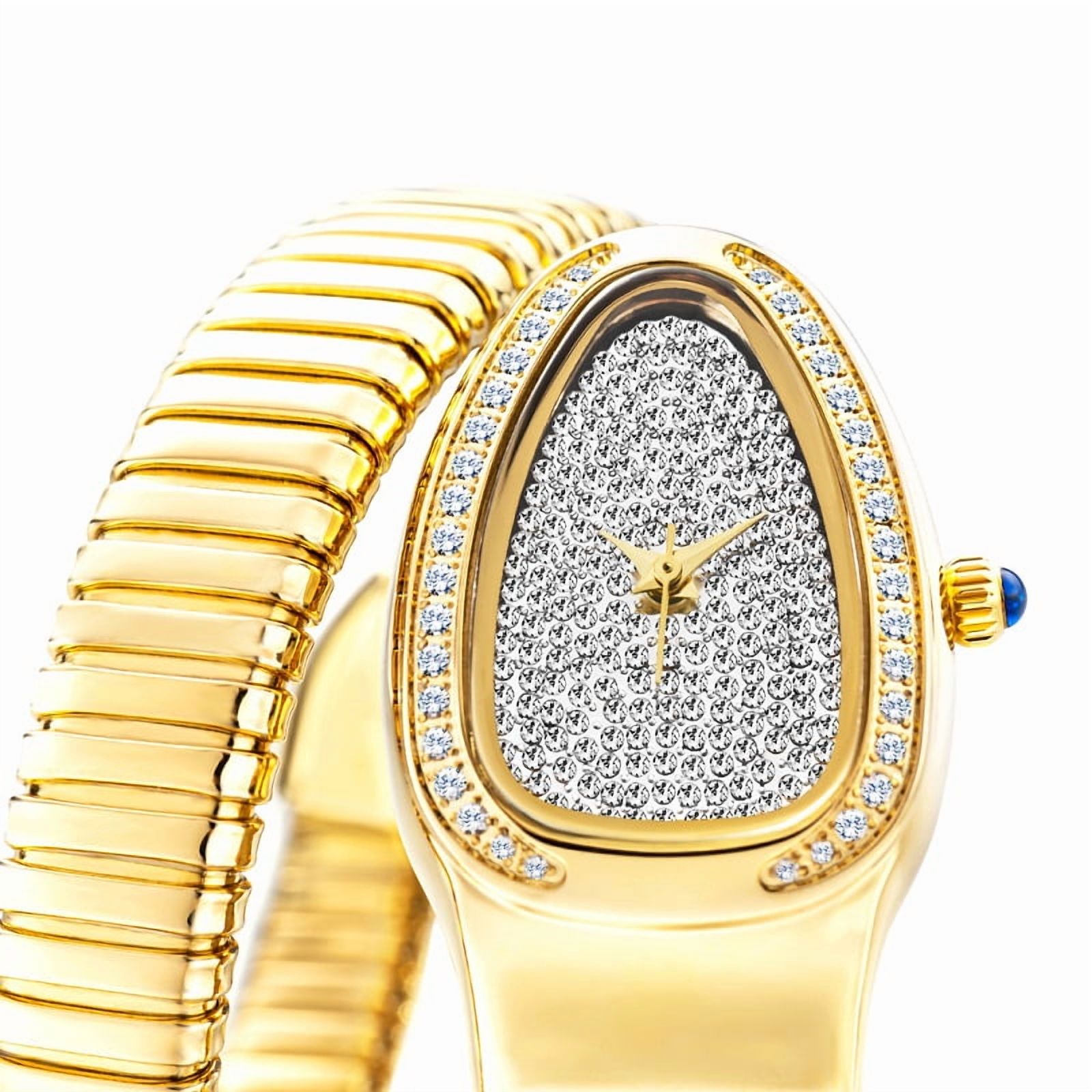 Gold Snake Women Watch Full Steel Quartz Wristwatches Hip Hop Bracelet Watch