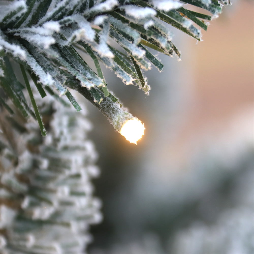 Abble Clear Prelit Incandescent Gold Flocked Spruce Artificial Christmas Tree, 9'