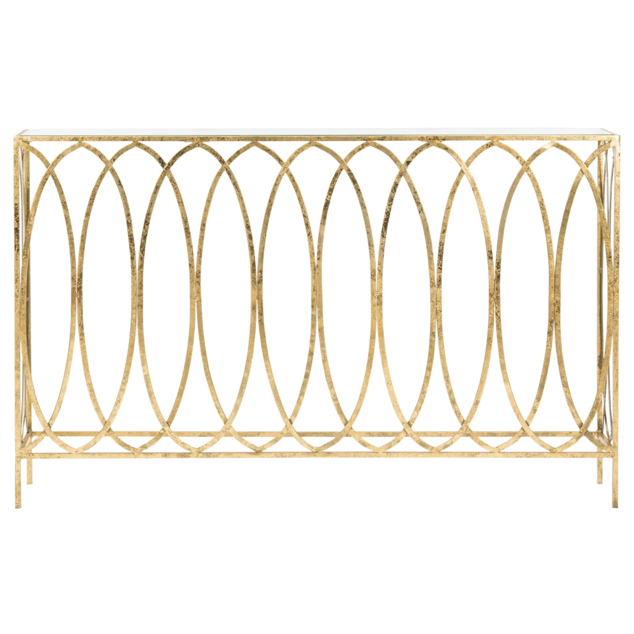 SAFAVIEH Carina Oval Ringed Console Table, Golf Foil/Glass