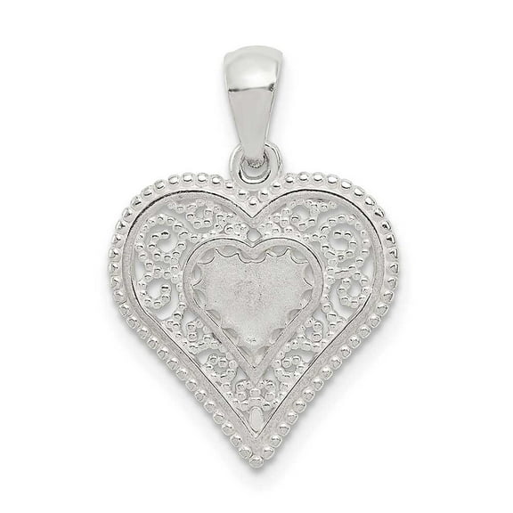 Sterling Silver Polished Filagree Heart Pendant