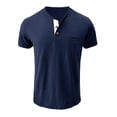 thumbnail image 5 of Cotton Shirt for Men Short Sleeve Chest Pocket Tee Solid Color Henley Collar Button Front Classic Fit Regular Casual T-Shirt, #01 Royal Blue, XL, 5 of 5