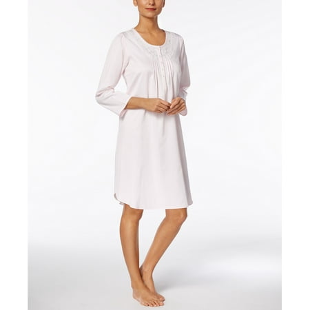 Miss Elaine-Brushed-Satin Lace-Trim Nightgown-Regular-L-Pink