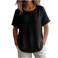 thumbnail image 4 of Tqcoqu Women's Cotton Linen Short Sleeve Tops,Crew Neck Side Button Shirts Casual Loose Fit T-Shirt,Black Women's S-XXL, 4 of 8