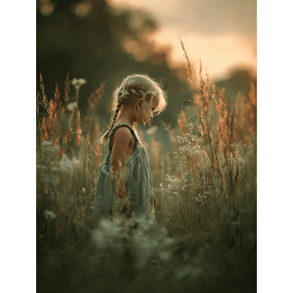 Vintage Little Girl Meadow Canvas Wall Art,Decor for Living Room Bedroom Dining Room Hallway