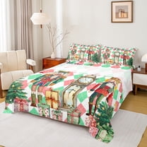 Homewish Vintage Nutcracter Soldier Twin Sheet Sets,Merry Christmas Twin Fitted Sheet,Modern Geometric Plaid 03 For Girls Teens,Super Cozy Room Decor,3 Pieces