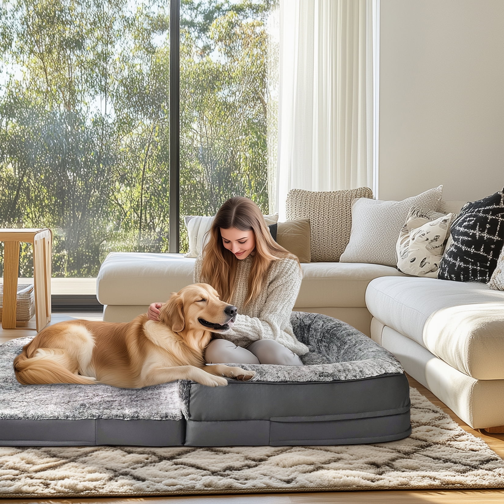 Bingopaw Foldable Human Giant Orthopedic Dog Bed Plush Cover Pet Bed Fits Adult and Pets, 71" Long