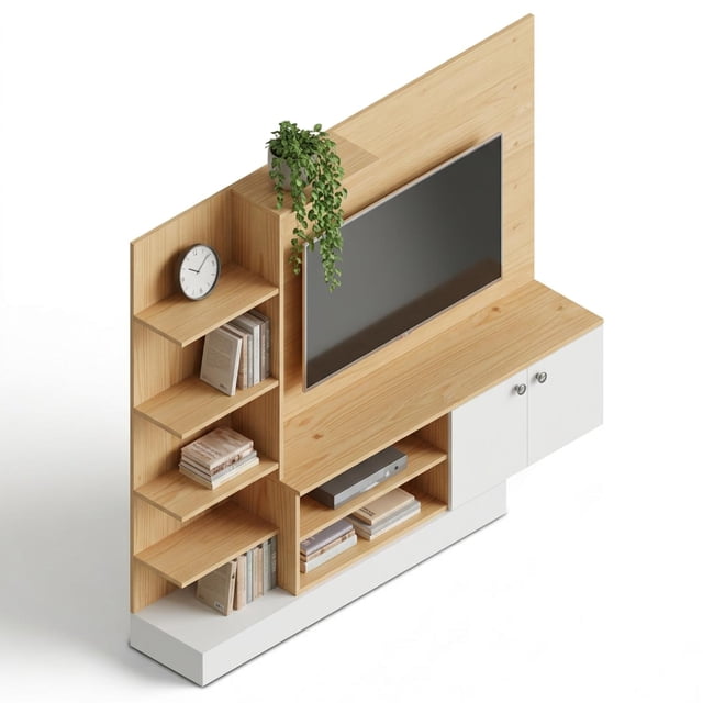Centro de Entretenimiento para TV 70” Color Madera Estilo Escandinavo, Mueble Organizador Moderno cafe