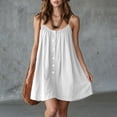 thumbnail image 6 of StSilkitty Women's Casual Mini Dresses Sleeveless Crewneck Button down Sundresses Adjustable Spaghetti Strap Cotton Cami Dress, 6 of 8