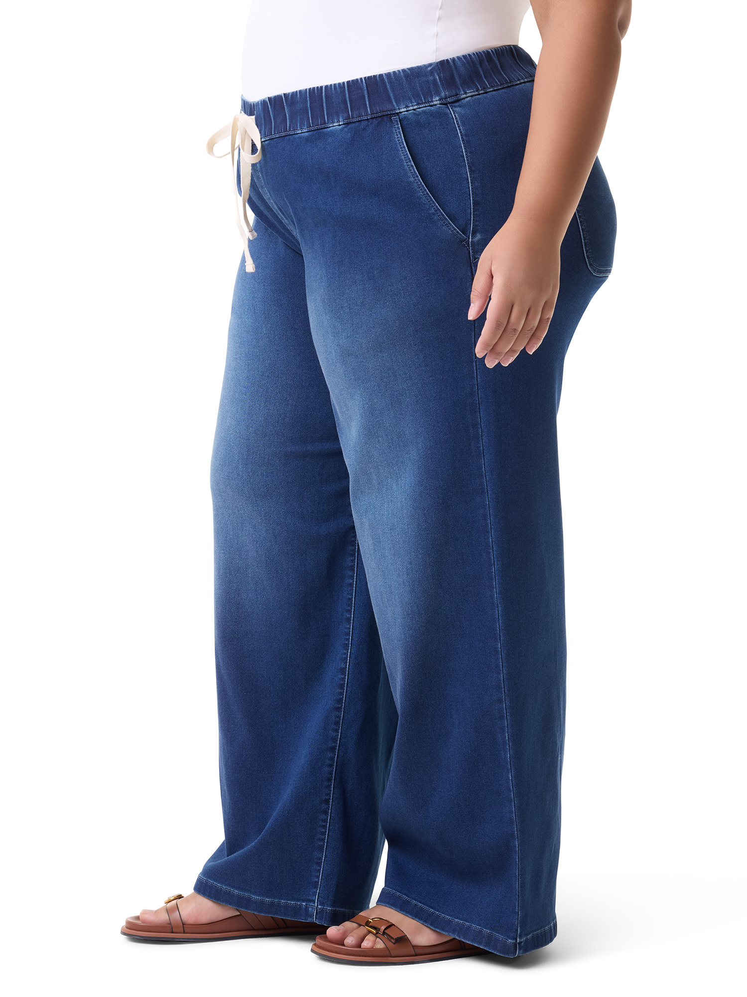 Gloria Vanderbilt Swan Series Women's Plus Drawstring Pull On Wide Leg Jeans, Sizes 0X-4X