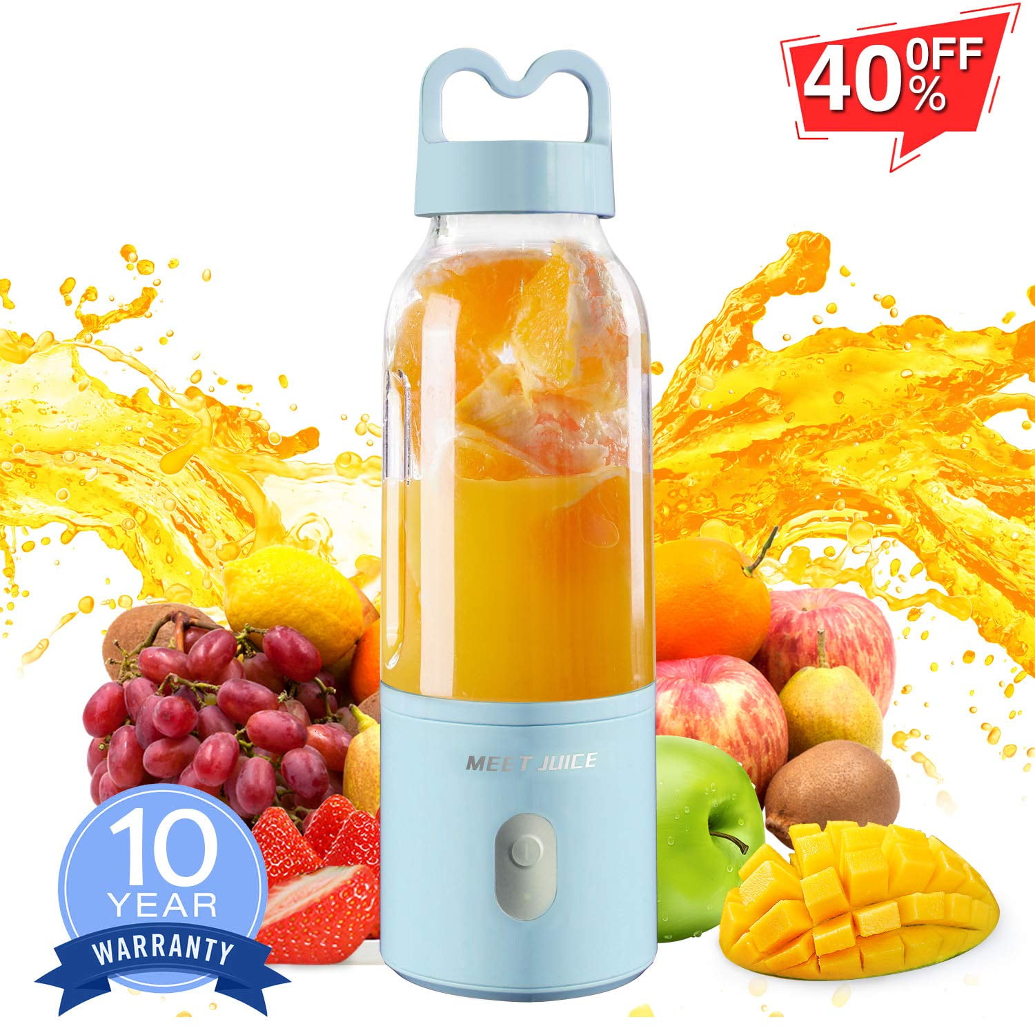 Electric Vegetable and Fruit Blender Blue Electric Fruit Cup for Home Office Travel 500ml Portable USB Rechargeable Juicer