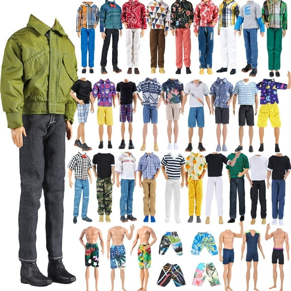 E-TING 10-Item Fashion Pack = 5 Sets Casual Clothing Outfit  5 Pairs Shoes for Doll Random Style (Daily Suit   Green Bomber Jacket   Swimwear)