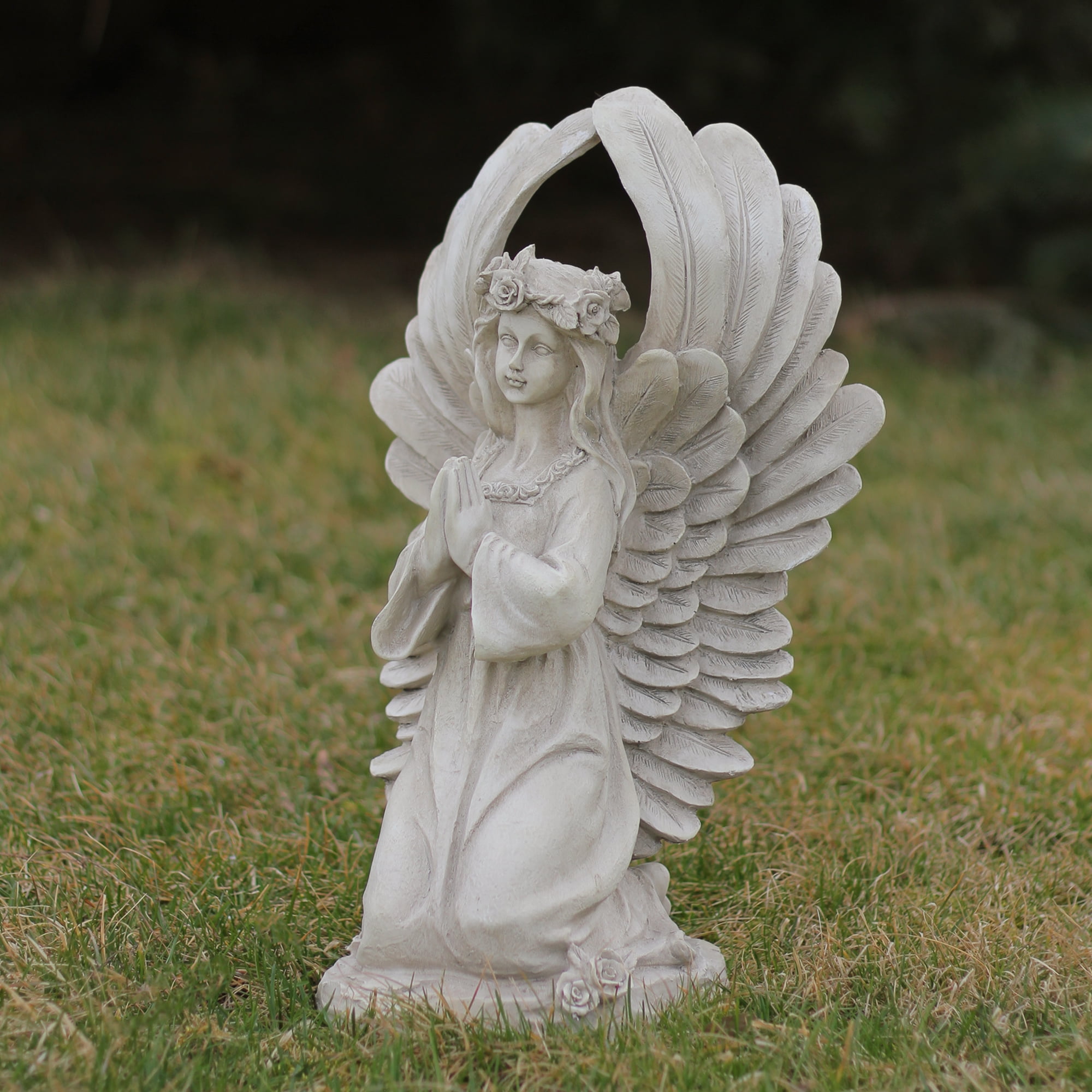 Resin Stone Finish Kneeling Praying Angel Grave Statue Ornament 24" High  New 