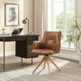 thumbnail image 2 of Modern Brown Leather Swivel Arm Chair with Wood Legs in Home Office, Task Chair, 2 of 8