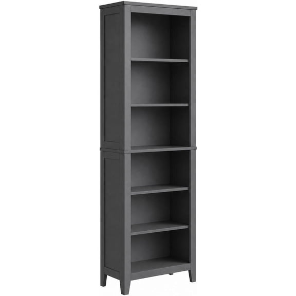 70.1 In Tall 6 Shelf Bookcase Narrow Bookshelf with Open Storage and Anti-Tip Design Dark Grey