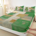 thumbnail image 5 of Castle Fairy Abstract Vertical Paint Block King Sheets 4pcs,Mid Century Gold Foil Square Bedding,Emerald Off-White,1 Flat Sheet, 1 Fitted Sheet and 2 Pillowcases, 5 of 7
