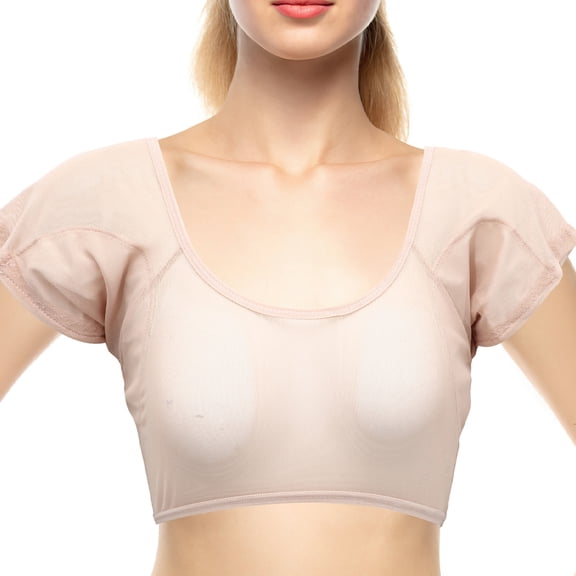 ETHZZLE Women's Beige Sweat-Proof Undershirt with Breathable Mesh Design, Comfortable Chinlon Fabric, Sizes L Available