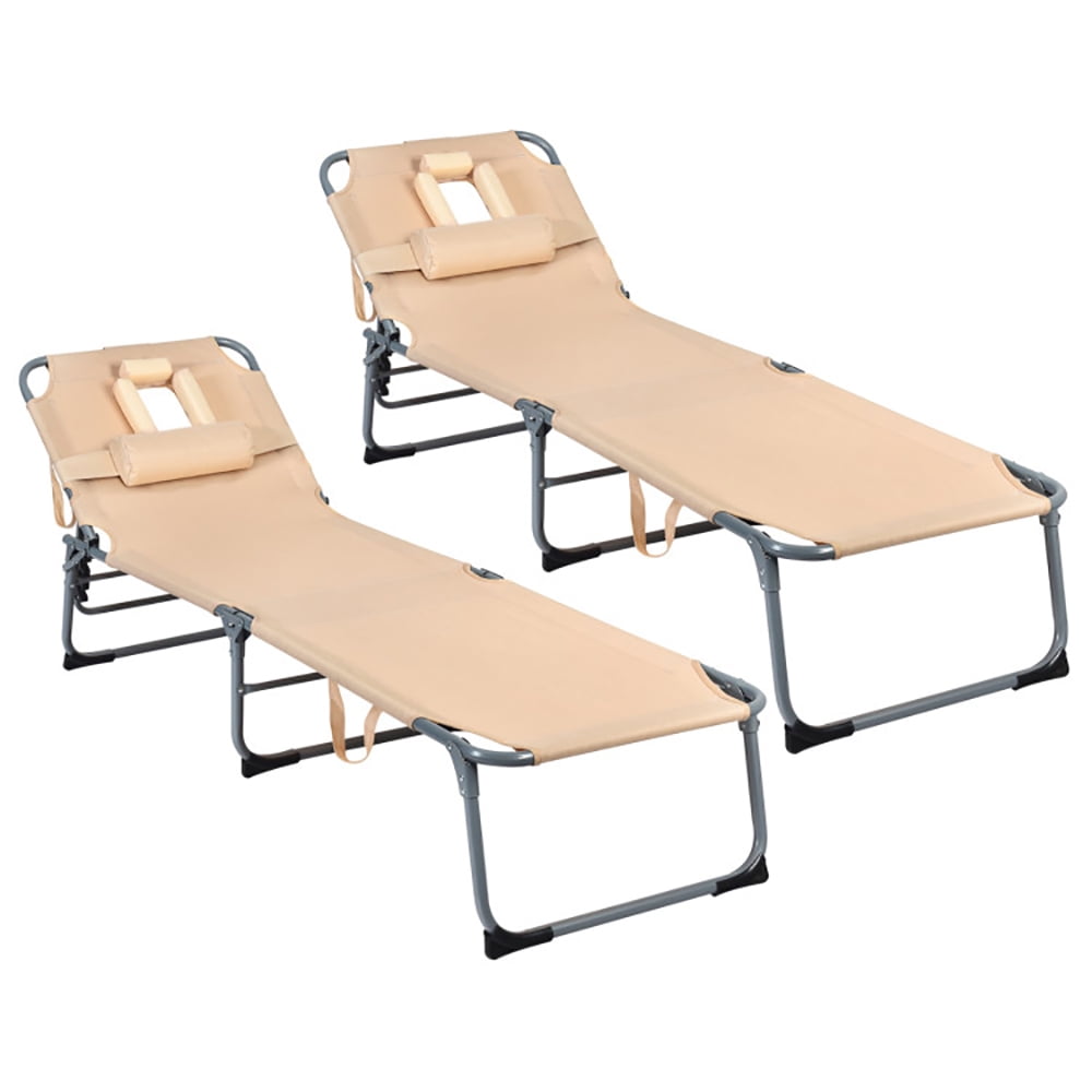 Aimee Lii Folding Chaise Lounge Chair with Face Hole for Beach, Patio Loungers, Beige