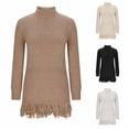 thumbnail image 4 of qucoqpe Women's Solid Color Sweater Dressy High Neck Long Sleeve Fringe Hem Fall Winter Fashion Casual Sweaters Blouse Tops, 4 of 4