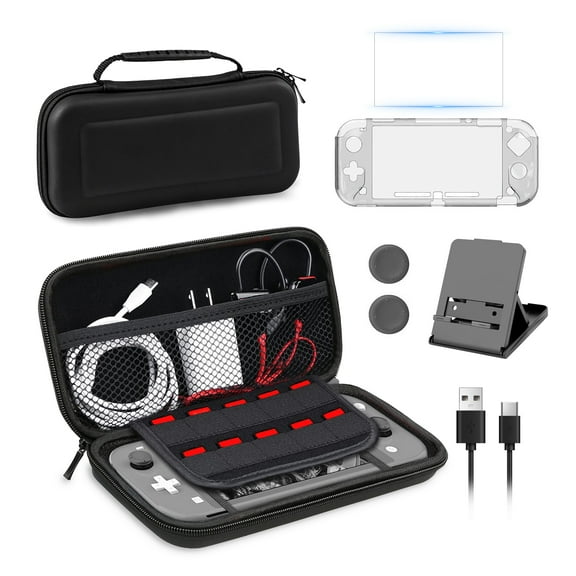 EEEkit 9-in-1 Accessories Bundle Kit Fit for Nintendo Switch Lite with Carrying Case, Protective Cover Case, Adjustable Stand, Thumb Grips, Cable