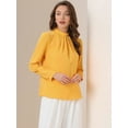 thumbnail image 4 of DARING DIVA Stand Collar Chiffon Long Sleeve Blouse XS Yellow, 4 of 6