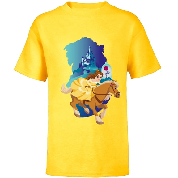 Disney Princess Belle and Phillipe Adventure Ride - Short Sleeve T-Shirt for Kids - Customized-Yellow