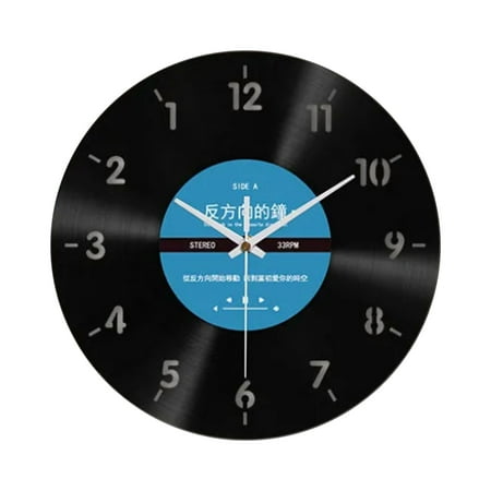 Artistic Backwards Wall Clock 12Inch Quiet Movement Retro Vinyls Record Wall Clock for Bedroom and Living Room Decors