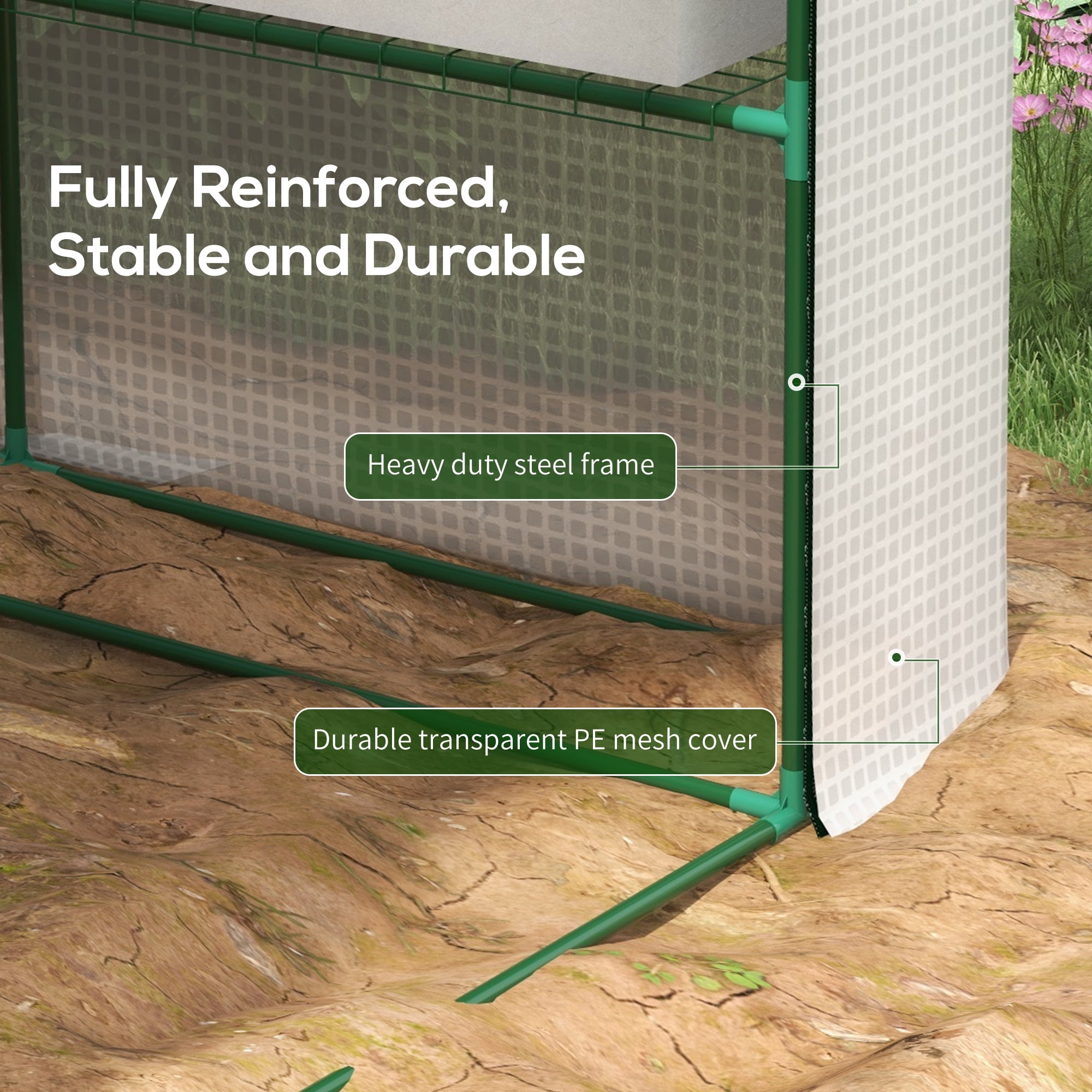 Outsunny Walk-in Greenhouse with Roll-up Zipper Door, 18 Shelves, PE Cover, Small & Portable Build, Humidity Seal, 95.25" x 70.75" x 82.75", White