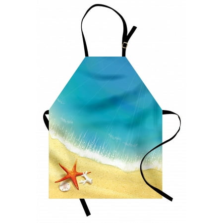

Starfish Apron Seashore View Waves on Sandy Beach Caribbean Paradise Summer Season Illustration Unisex Kitchen Bib Apron with Adjustable Neck for Cooking Baking Gardening Multicolor by Ambesonne