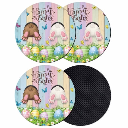 Easter Eggs Coasters Set of 4 Absorbent Coasters for Drinks Spring Watercolor Bunny Farmhouse Wooden Grain Coaster for Desk Coffee Table Protection Home Decor House Warming Gifts 4