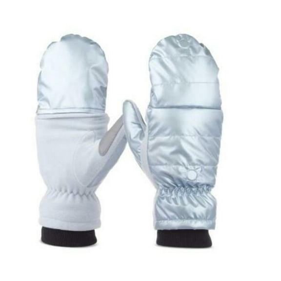 isotoner Sleek Heat Touchscreen Mittens Quilted Satin & Fleece Blue Fog S/M