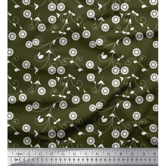Soimoi Rayon Fabric Swirl,Leaves & Floral Artistic Print Sewing Fabric Yard 56 Inch Wide