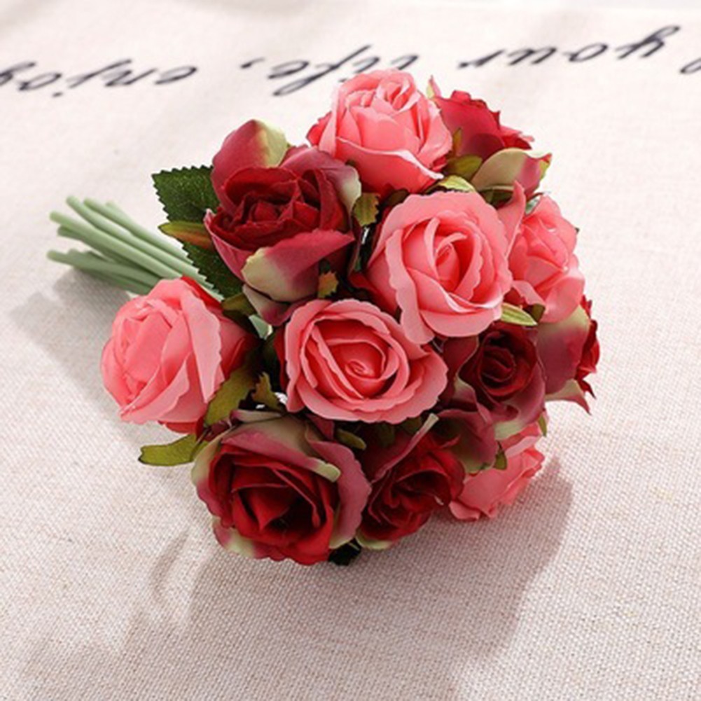 12 Heads Silk Rose Artificial Flowers Bunch Bouquet Party Wedding Home Decor