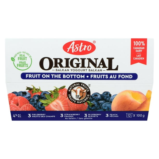 Astro Original Balkan Style All-Natural  Peach/Strawberry/Blueberry/Fieldberry Yogourt, 12×100 g