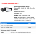 thumbnail image 2 of Right Passenger Side Mirror - Compatible with 2016 - 2022 Chevy Malibu 2017 2018 2019 2020 2021, 2 of 2