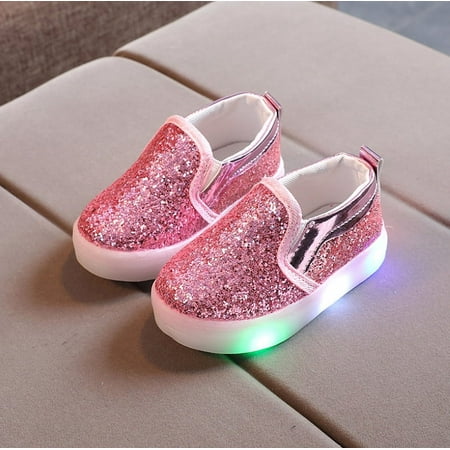 Girl s Light Up Sequins Slip On Loafers Flashing LED Casual Shoes Flat Sneakers (Toddler/Little Kid)