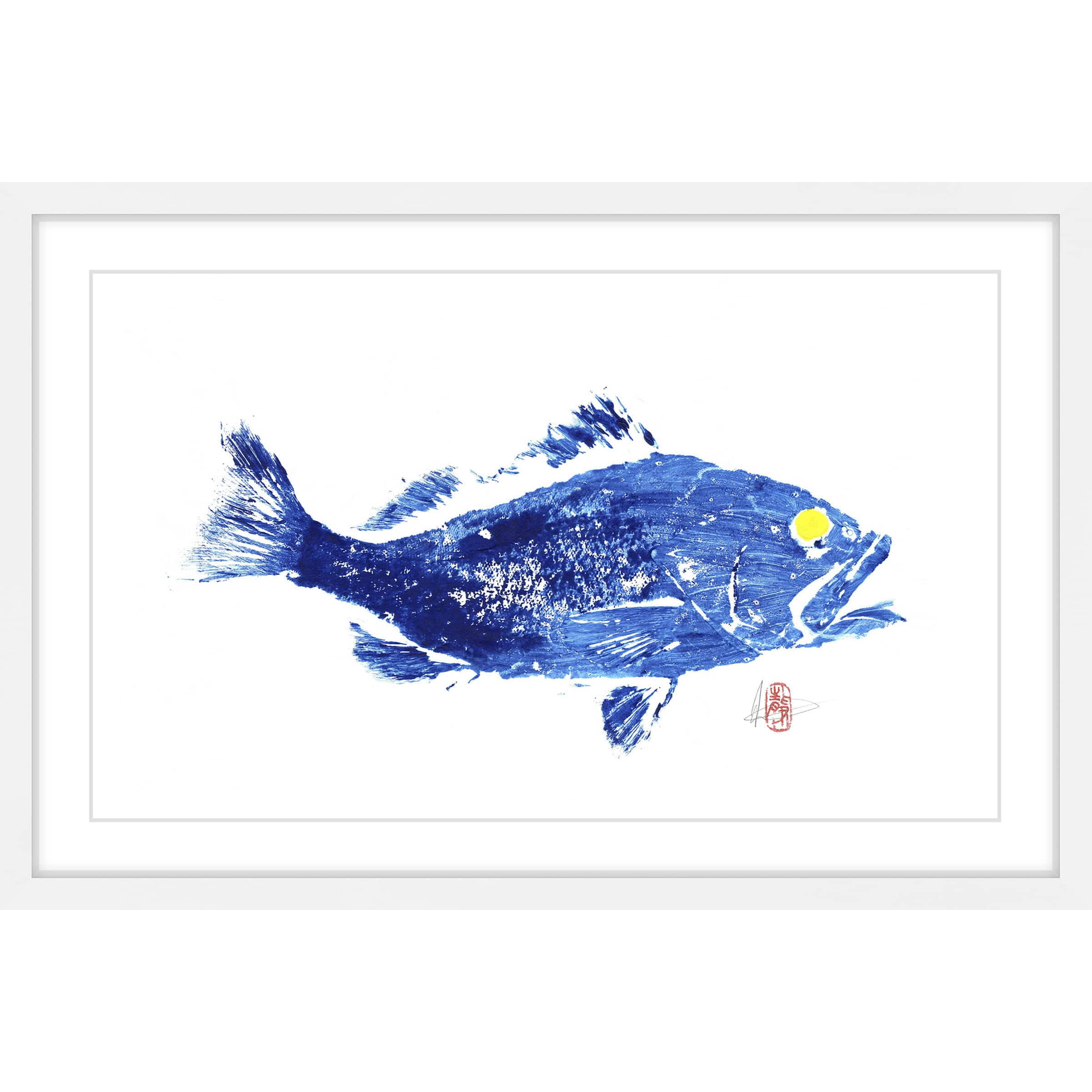 Grouper in Blue Framed Painting Print