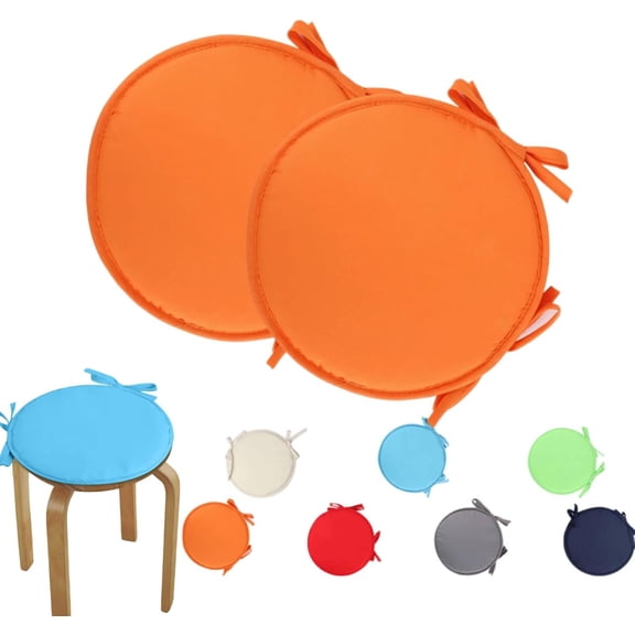 Round Chair Pads, 2-Pack 15-Inch Seat Cushions with Ties, Indoor/Outdoor Patio Use