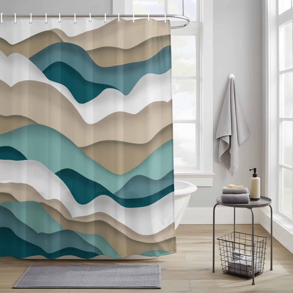 Bathroom Shower Curtain Abstract Ocean Sea Wave Waterproof Shower Curtains with Hooks, Teal Brown Ombre Art Bath Curtains Bathtub Curtain Home Decor 36x72in